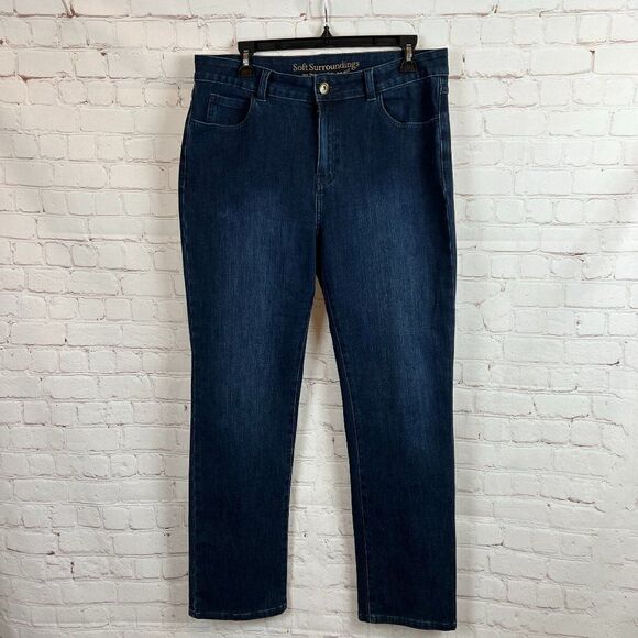 SOFT SURROUNDINGS blue embroidered straight classic jeans no size tag - Picture 1 of 6